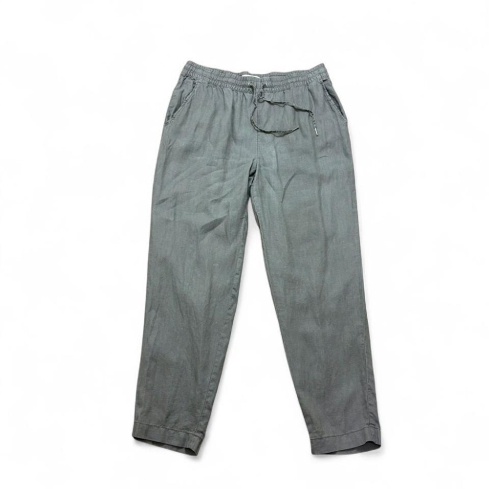 H&M light khaki green 100% linen Drawstring trousers casual lounge wear Size 8